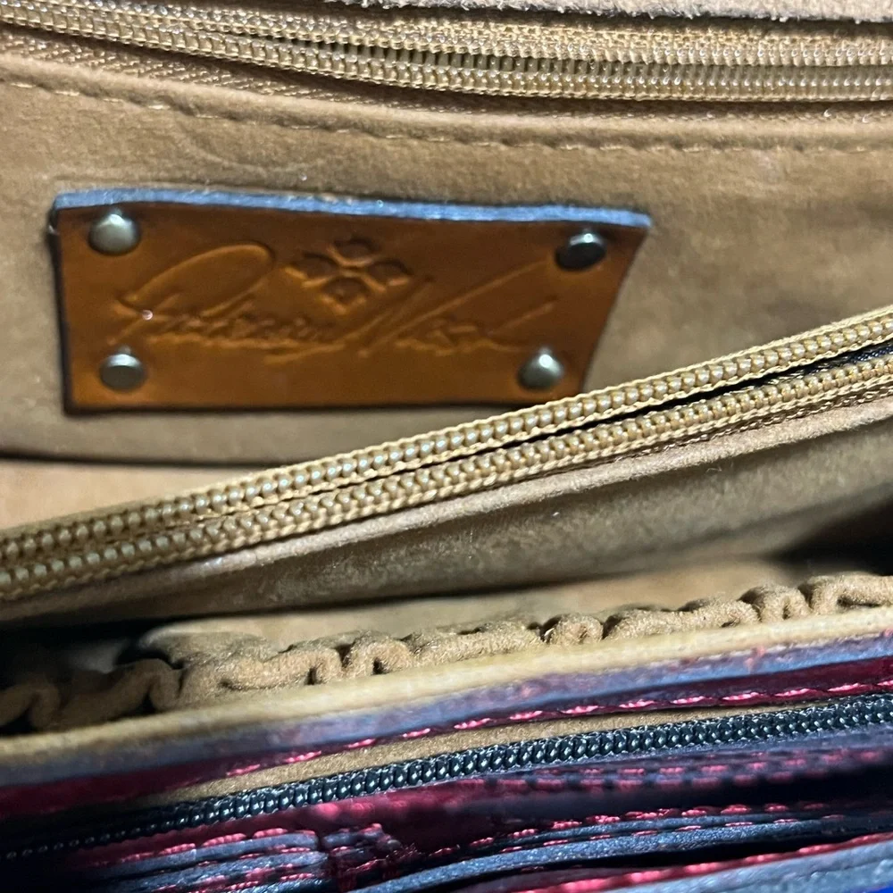 Patricia Nash Red Floral Bellizzi XBody Organizer Leather Purse Bag Rosso Fiore - Picture 8 of 9